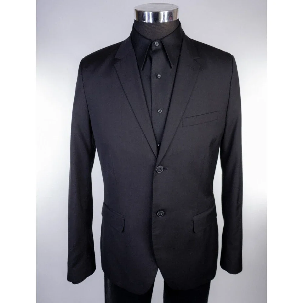 H&M Mens Blazer Jacket Size 42R Slim Fit Black Sport Coat Two Button Poly